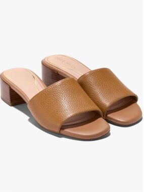 Cole Haan Calli Single Band Block Heel Sandal 7.5 in Pecan Brown Leather NWOB